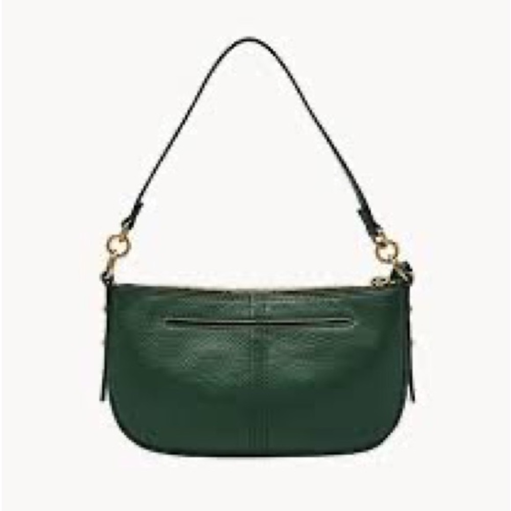 Fossil Jolie Baguette leather crossbody purse in pine green.